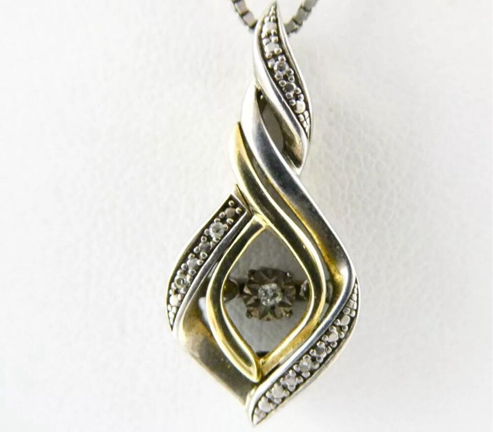 OTC Sterling Silver 10K Yellow Gold Diamond Studded Pendant.